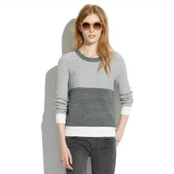 Madewell Crewneck Grey Color Block Sweater L - Picture 1 of 9